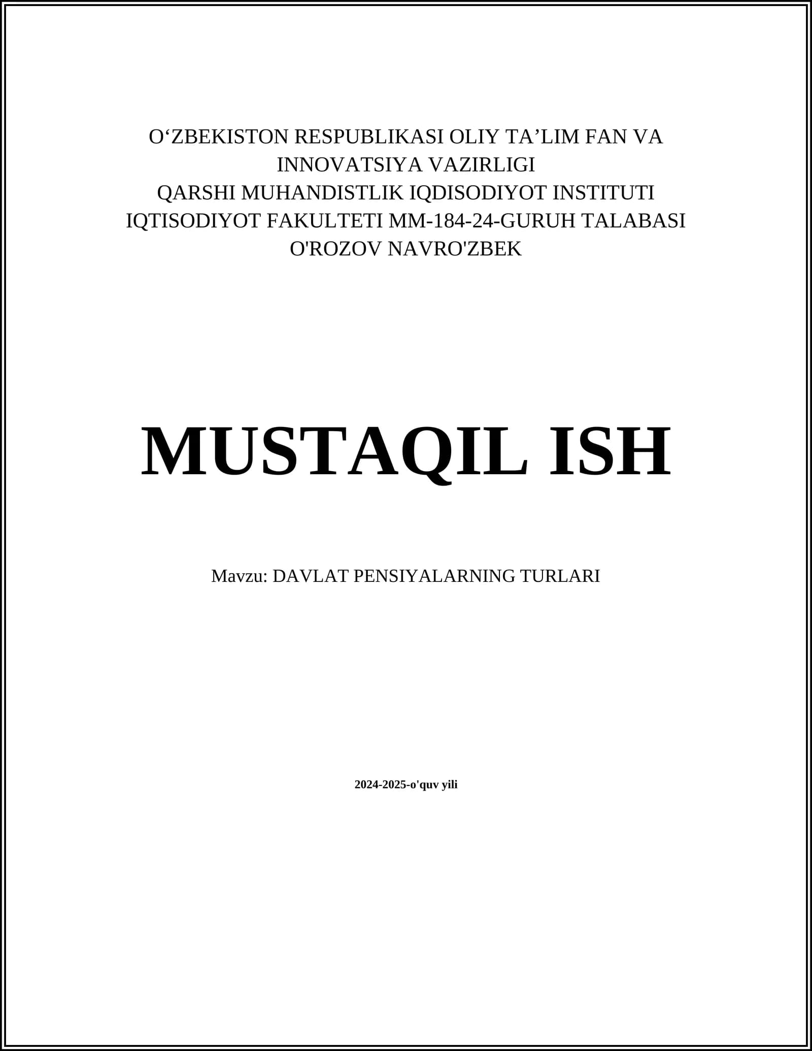 DAVLAT PENSIYALARNING TURLARI
