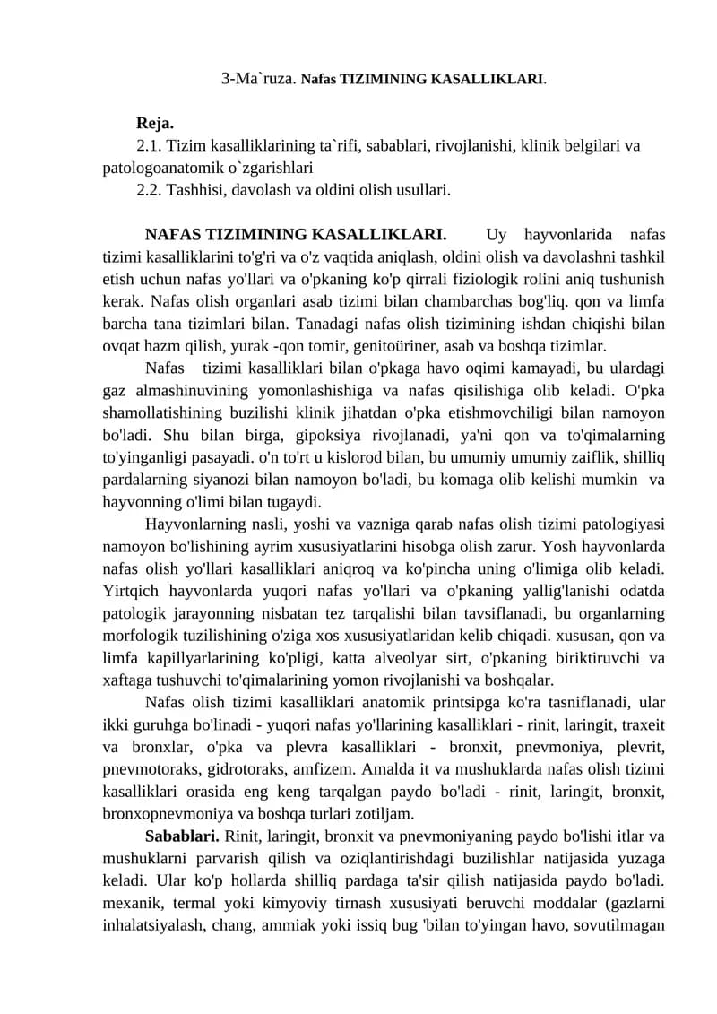Nafas TIZIMINING KASALLIKLARI