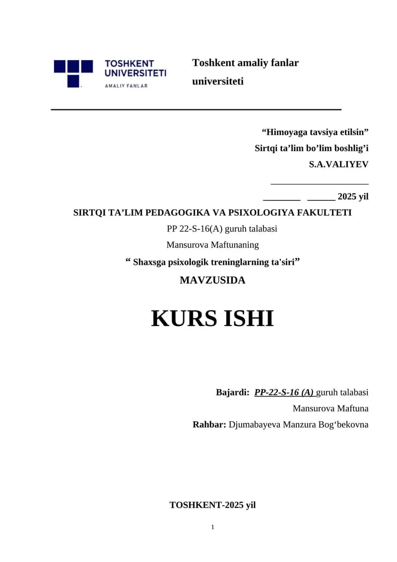 Shaxsga psixologik treninglarning ta'siri