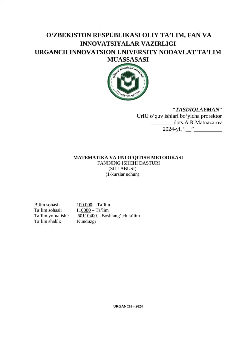 Matematika va uni o‘qitish metodikasi