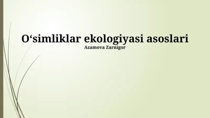 O‘simliklar ekologiyasi asoslari