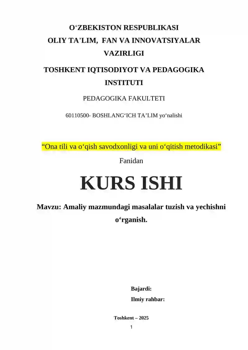 Amaliy mazmundagi masalalar tuzish va yechishni oʻrganish