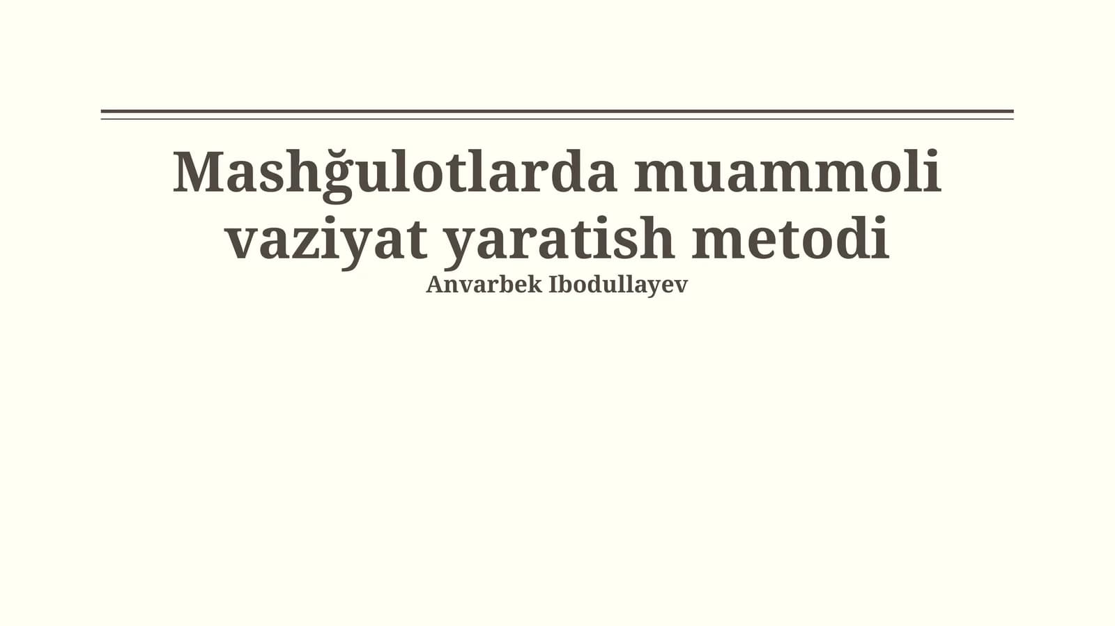 Muammoli vaziyatlarni Rejalashtirish va Dizaynlash