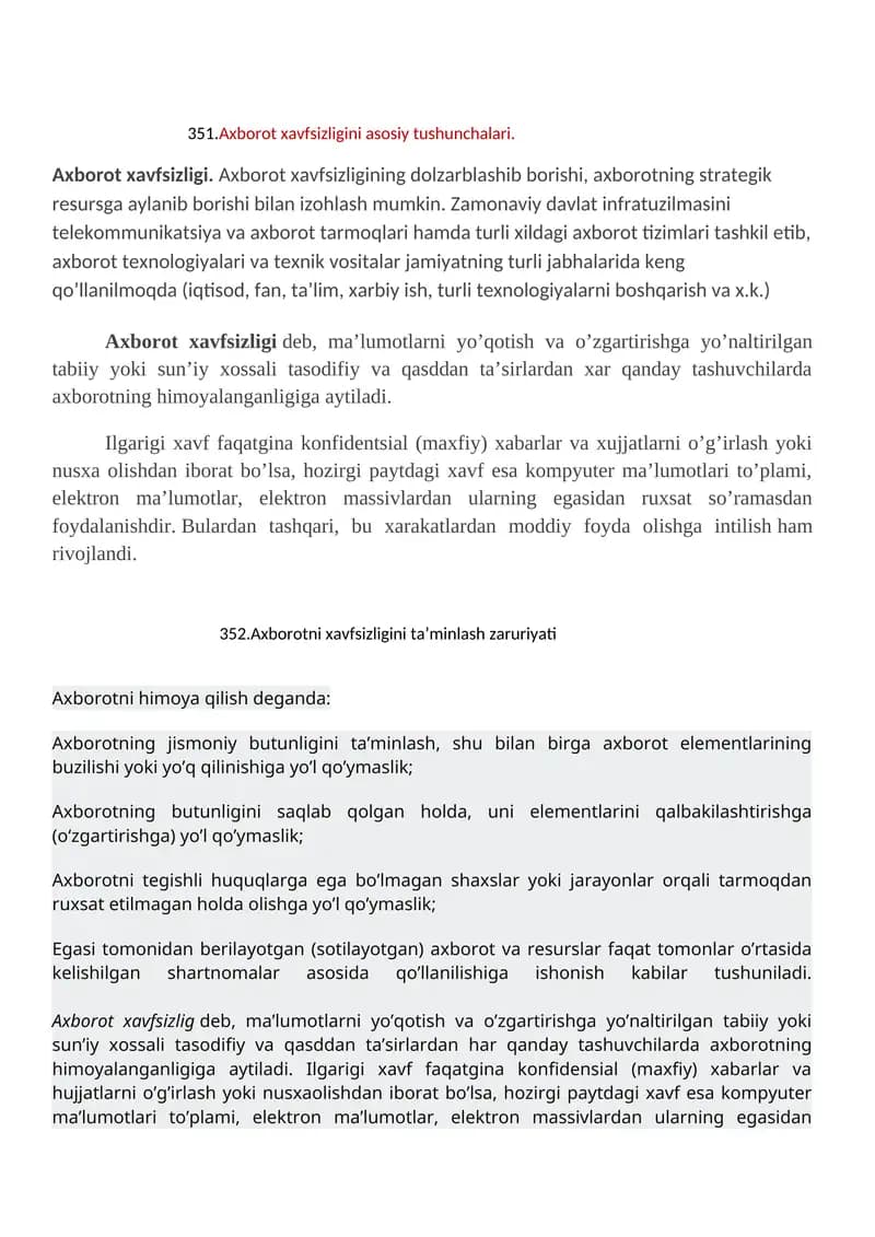 Axborot xavfsizligini asosiy tushunchalari