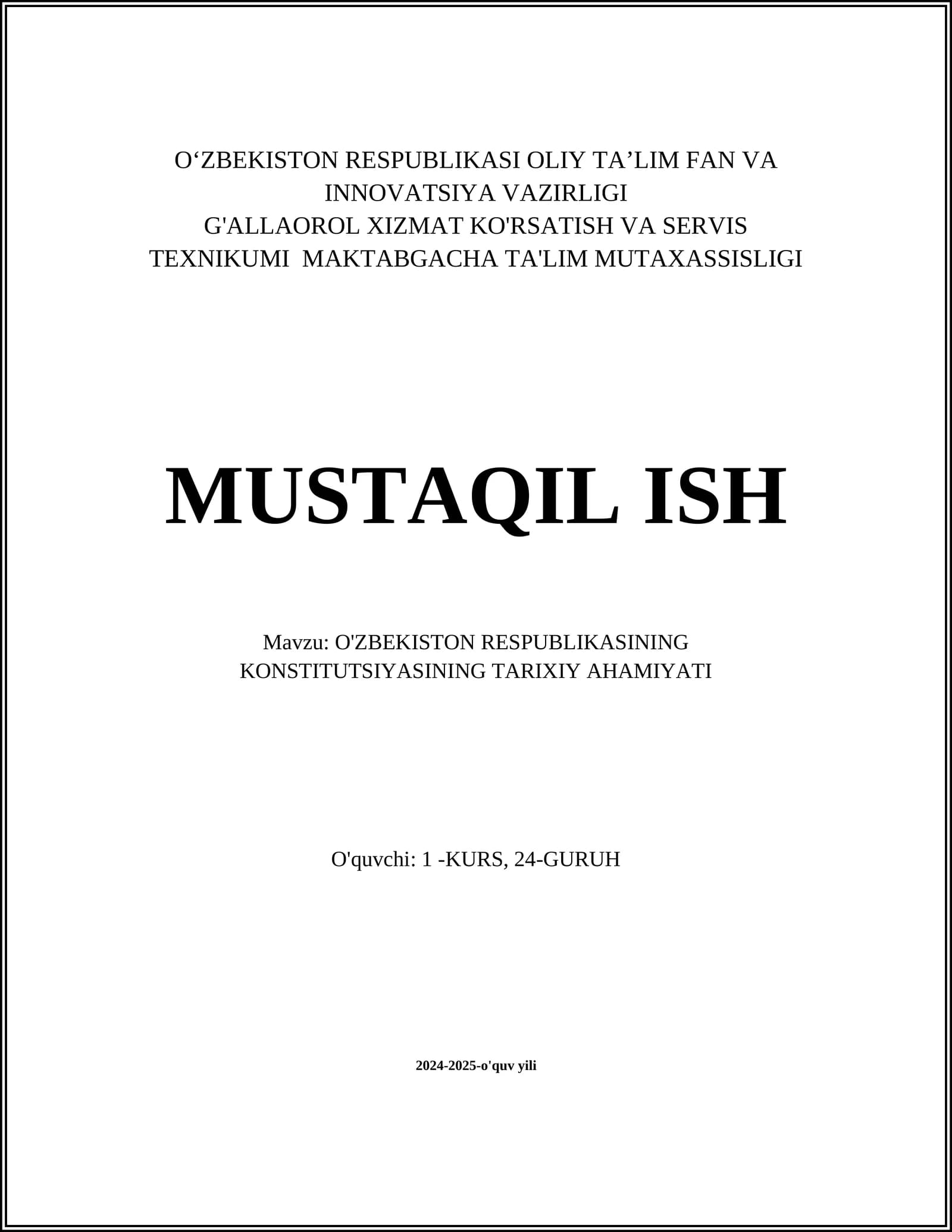 O'ZBEKISTON RESPUBLIKASINING KONSTITUTSIYASINING TARIXIY AHAMIYATI