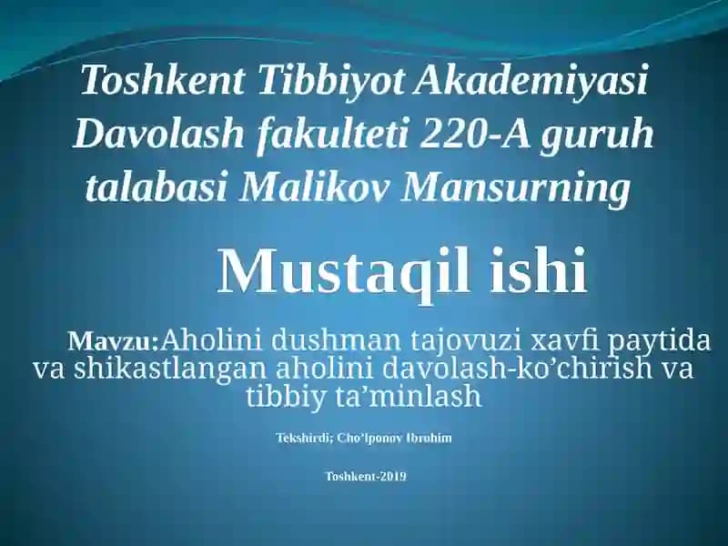 Fuqarо muhоfаzаsining tibbiy хizmаti dushmаn хujumi