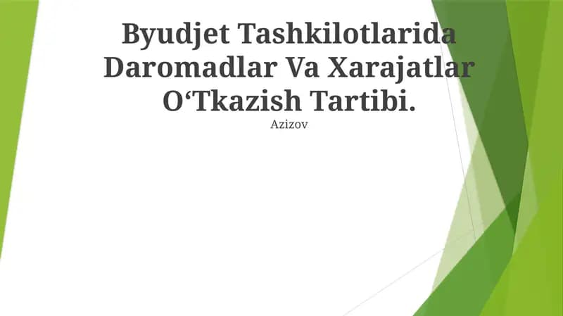 Byudjet Tashkilotlarida Daromadlar Va Xarajatlar O‘Tkazish Tartibi