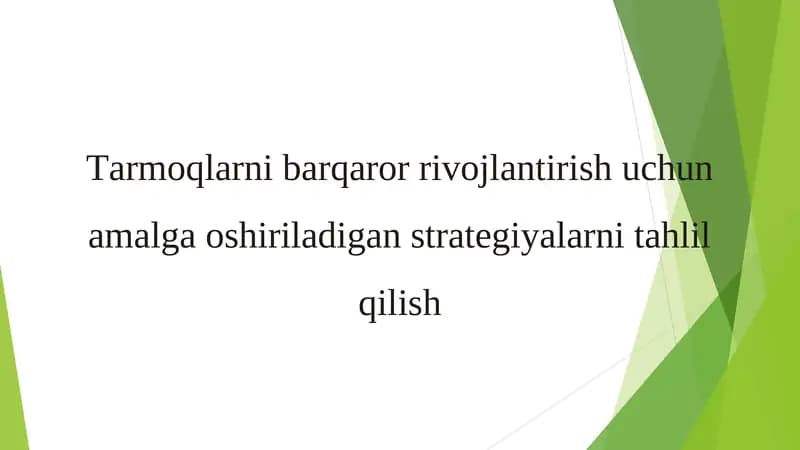 Tarmoqlarni barqaror rivojlantirish uchun amalga oshiriladigan strategiyalarni tahlil qilish