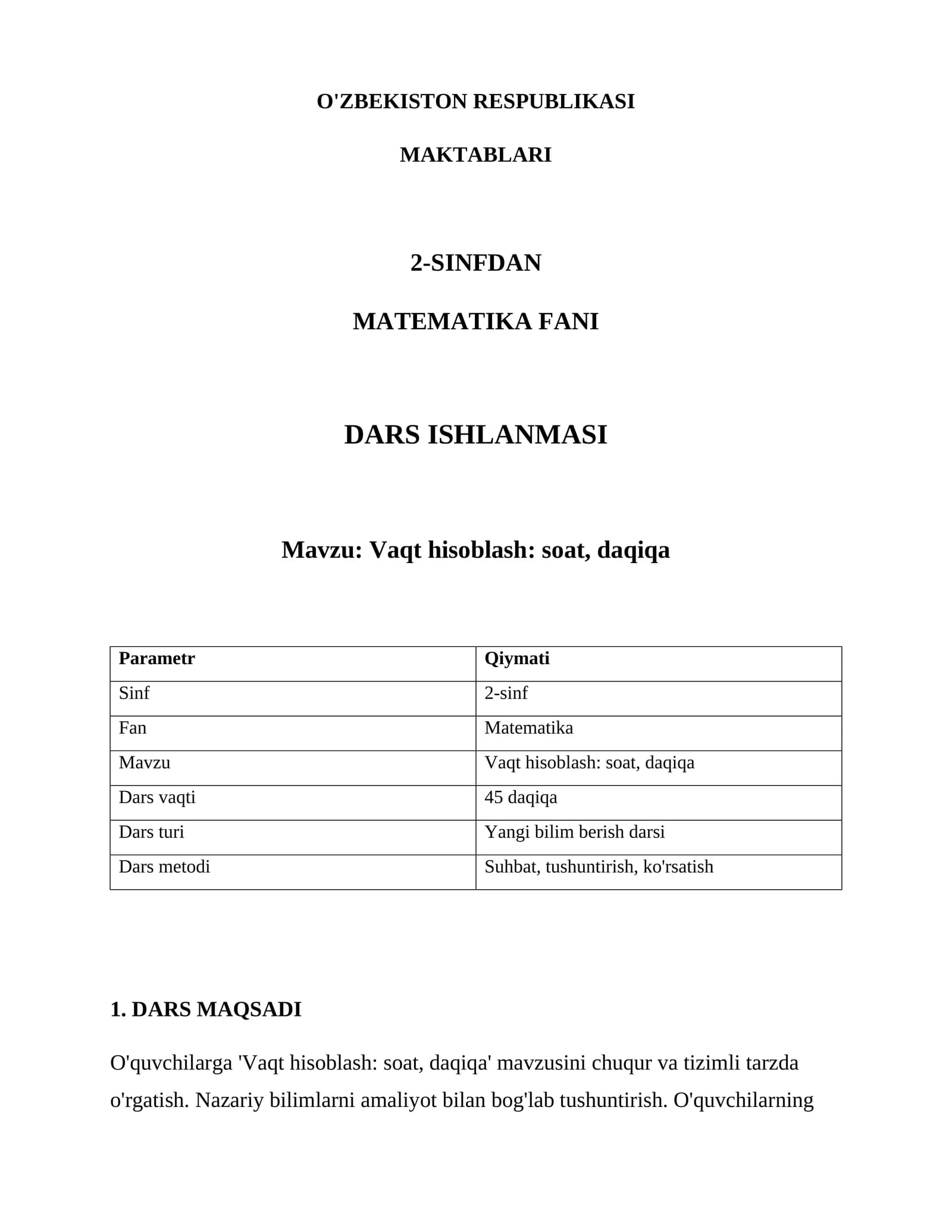 Vaqt hisoblash: soat, daqiqa