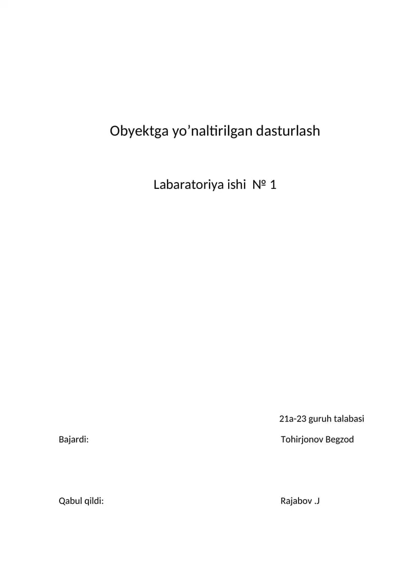 Obyektga yo’naltirilgan dasturlash