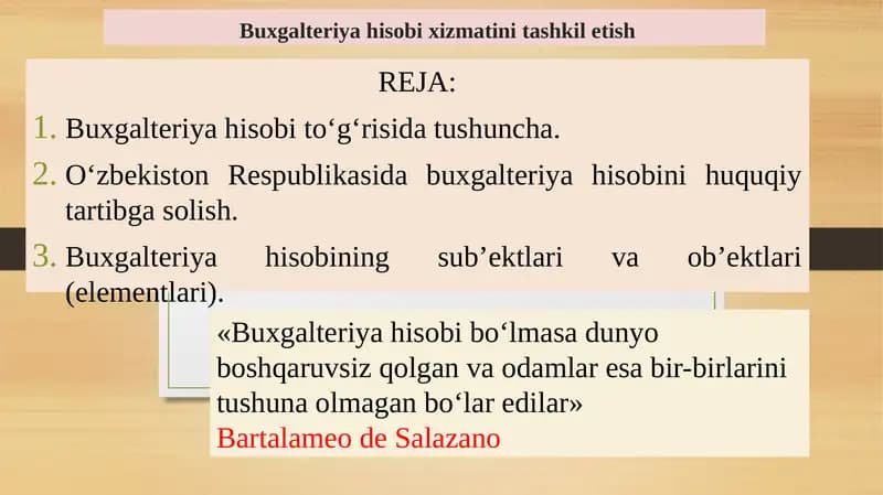 Buxgalteriya hisobi xizmatini tashkiletish