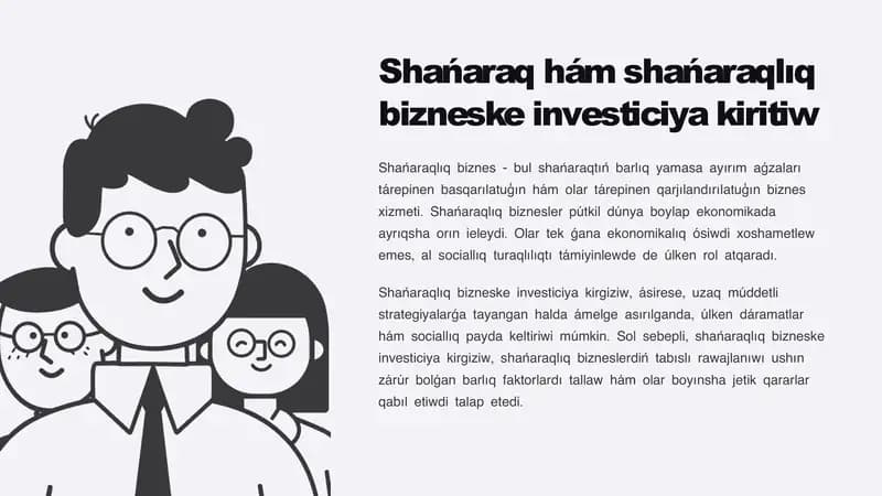 Shańaraq hám shańaraqliq bizneske investiciya kiritiw