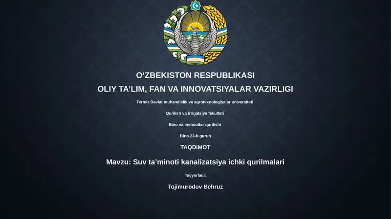 Suv taʼminoti kanalizatsiya ichki qurilmalari