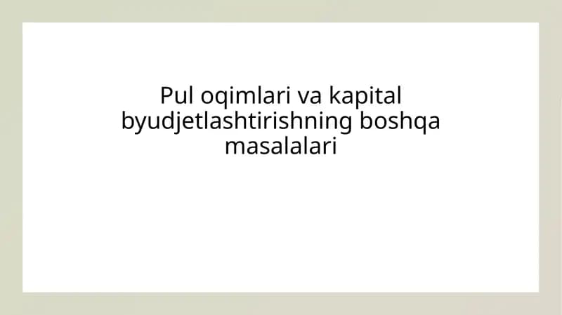 Pul oqimlari va kapital byudjetlashtirishning boshqa masalalari