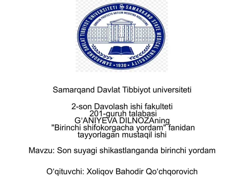 "Birinchishifokorgachayordam" fanidan ta'lim