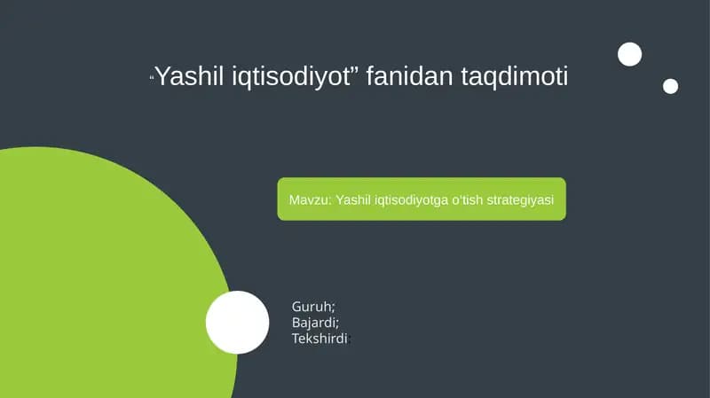 Yashil iqtisodiyotga o‘tish strategiyasi