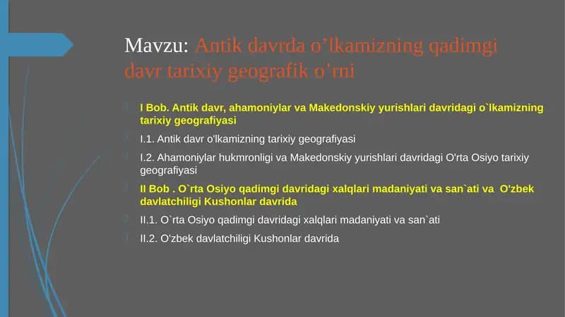 Antik davr o'lkamizning tarixiy geografiyasi