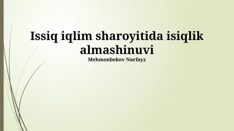 Issiq iqlim sharoyitida isiqlik almashinuvi