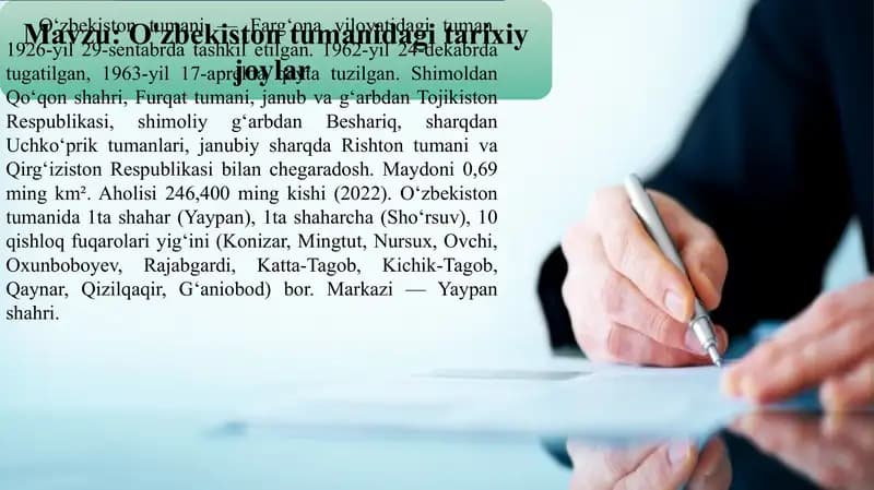 O'zbekiston tumanidagi tarixiy joylar