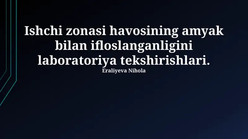 Ish joyidagi havodagi ammiak ifloslanishini laboratoriya tekshiruvi usullari