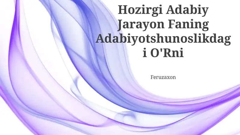 Hozirgi Adabiy Jarayon Faning Adabiyotshunoslikdagi O'Rni