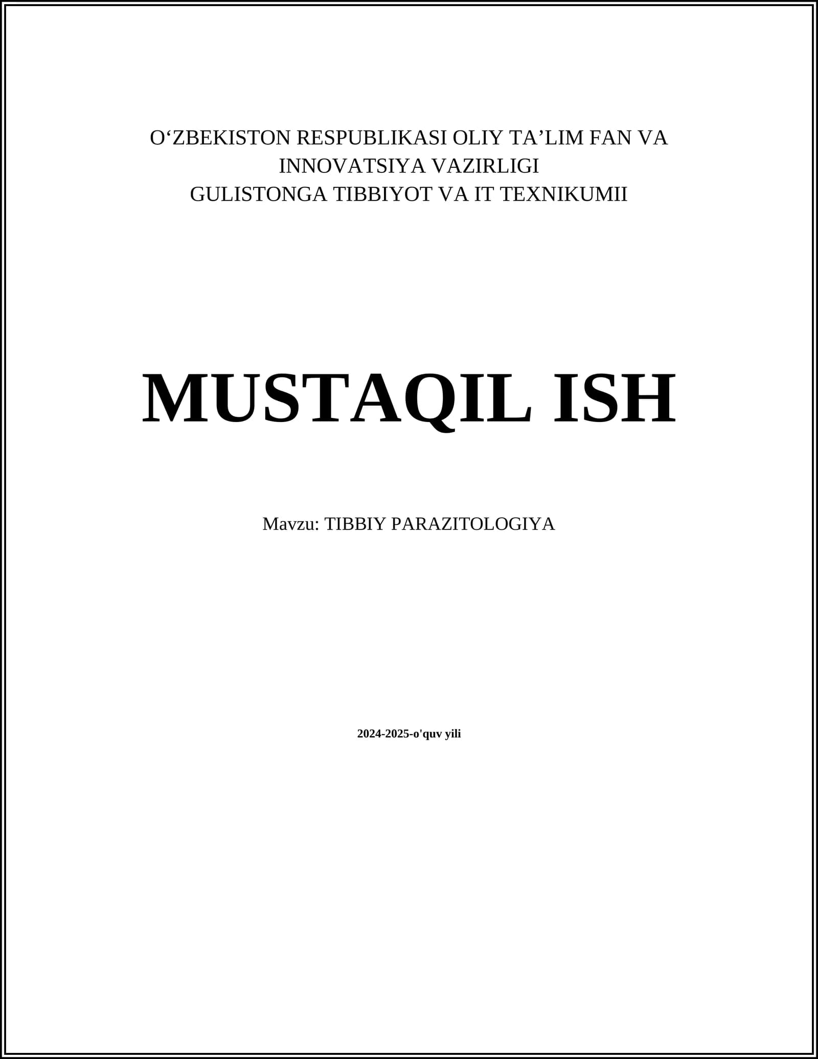 TIBBIY PARAZITOLOGIYA