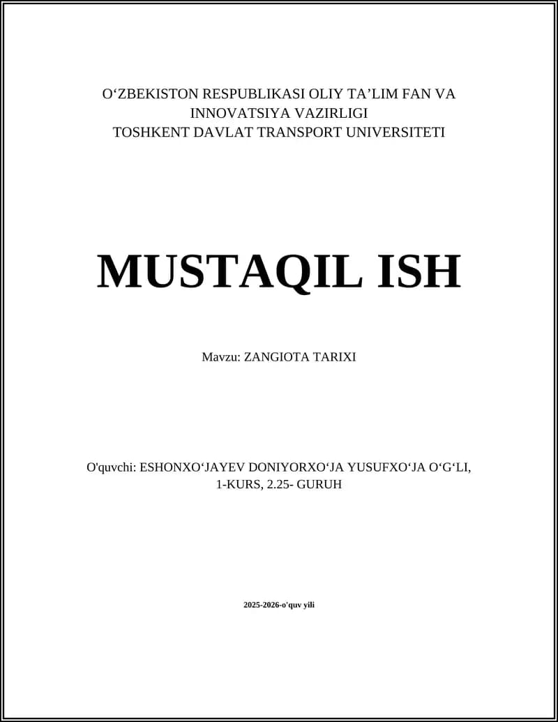 ZANGIOTA TARIXI