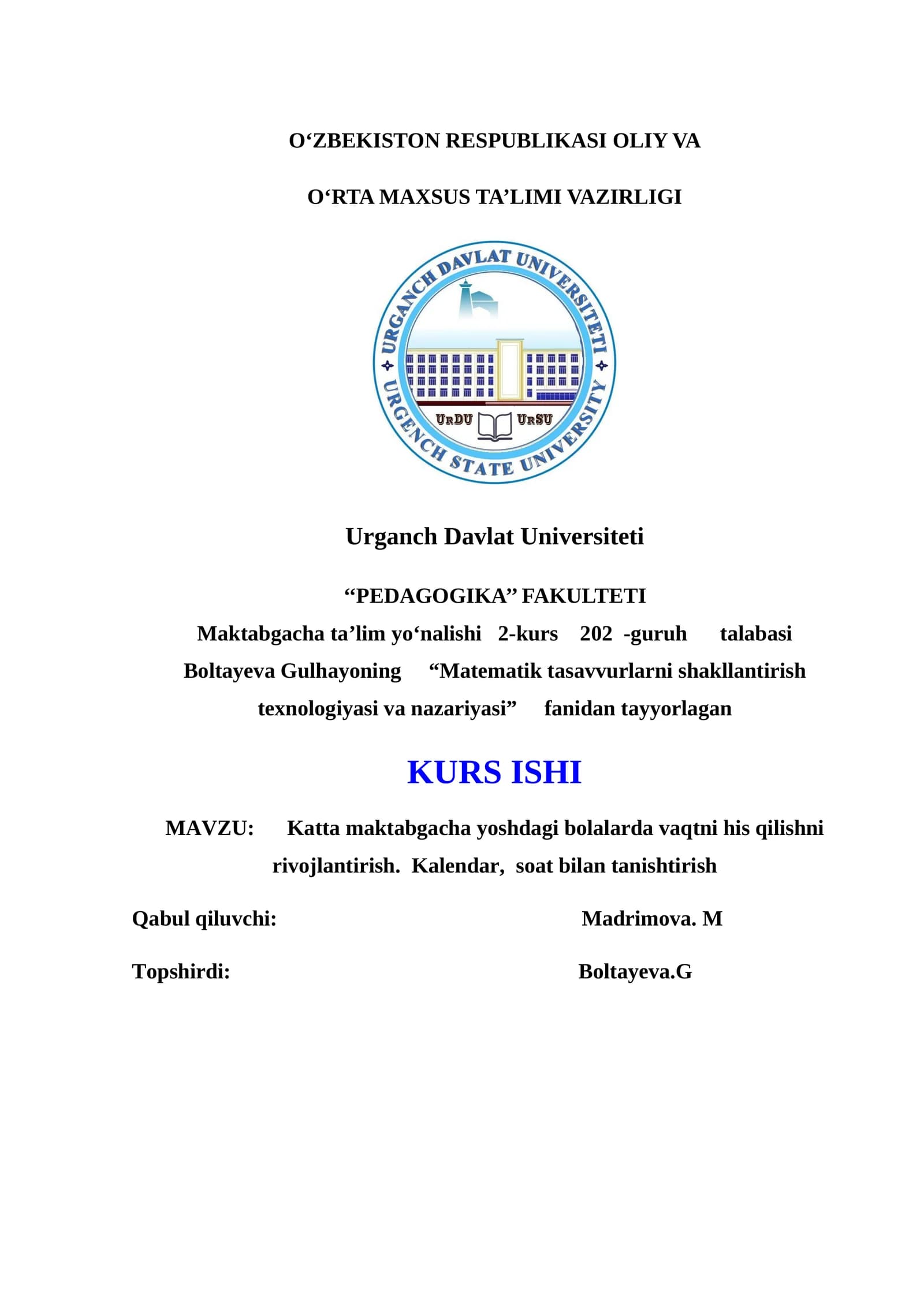 Katta maktabgacha yoshdagi bolalarda vaqtni his qilishni rivojlantirish