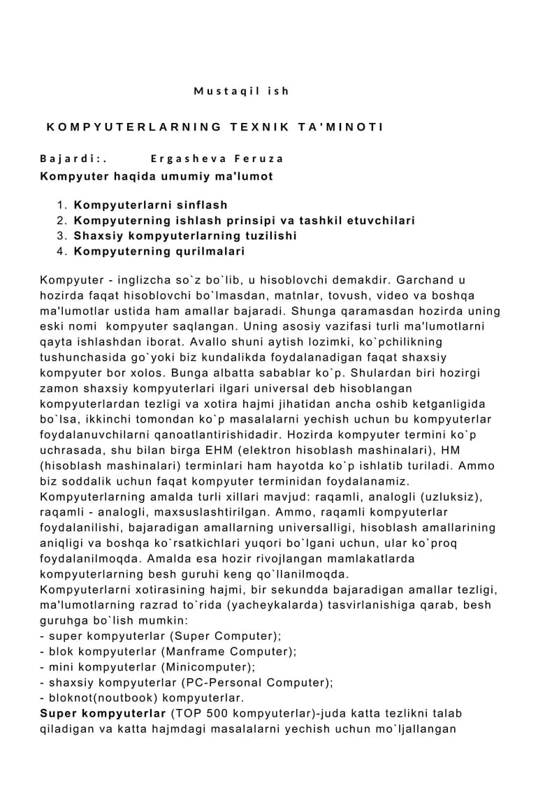 Kompyuterlarning texnik ta'mini