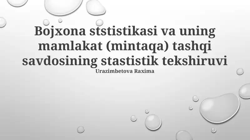 Bojxona statistikasi va uning mamlakat (mintaqa) tashqi savdosining stastistik tekshiruvi