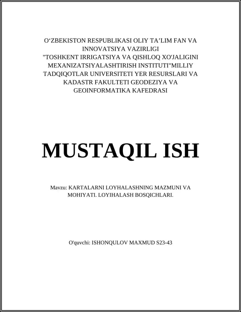 Kartalarni loyihalashning mazmuni va mahiyati. Loyihalash bosqichlari