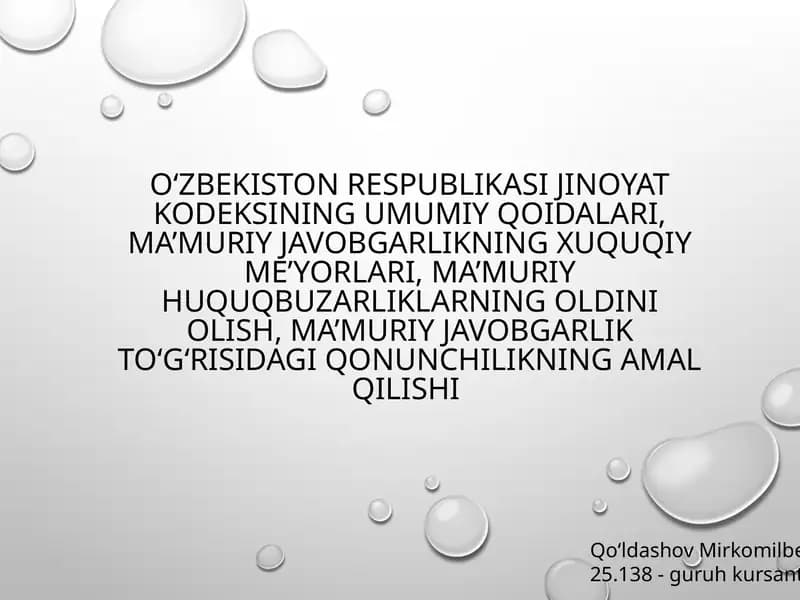 O‘zbekiston Respublikasi Jinoyat Kodeksining umumiy qoidalari