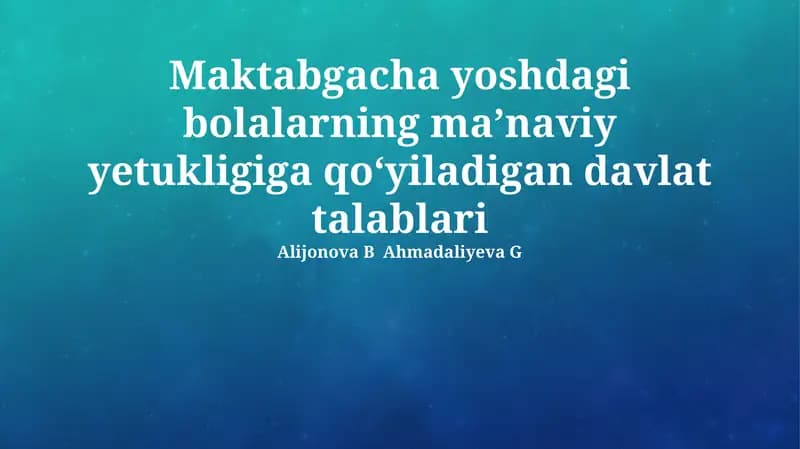 Axloqiy-Ma'naviy Tarbiya bo'yicha o'quv dasturlari