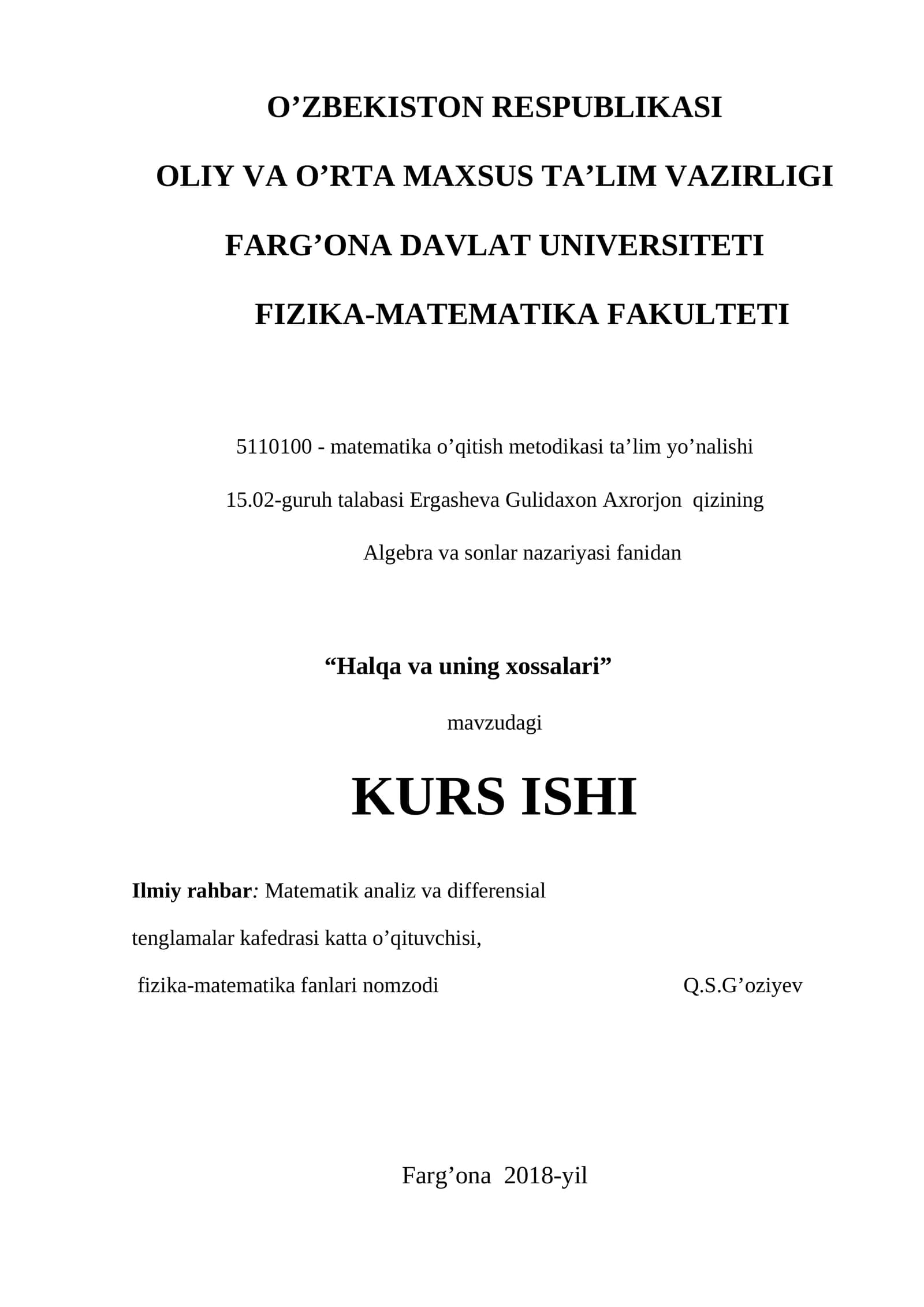 Halqa va uning xossalari