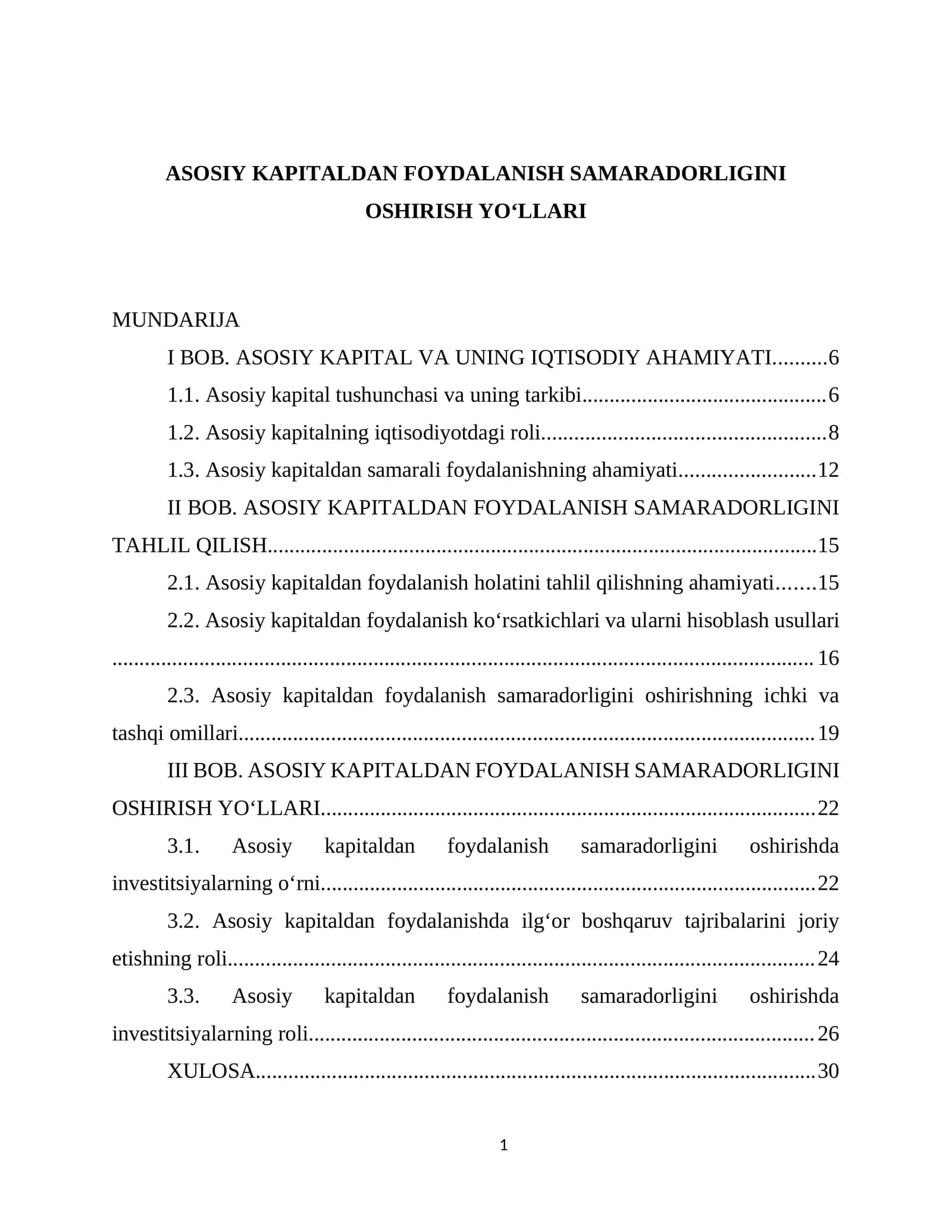 ASOSIY KAPITALDAN FOYDALANISH SAMARADORLIGINI OSHIRISH YO‘LLARI