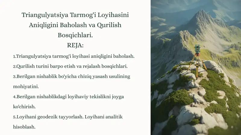 Triangulyatsiya Tarmog'i Loyihasini Aniqligini Baholash va Qurilish Bosqichlari
