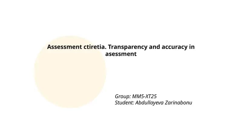 Assessment Criteria Development