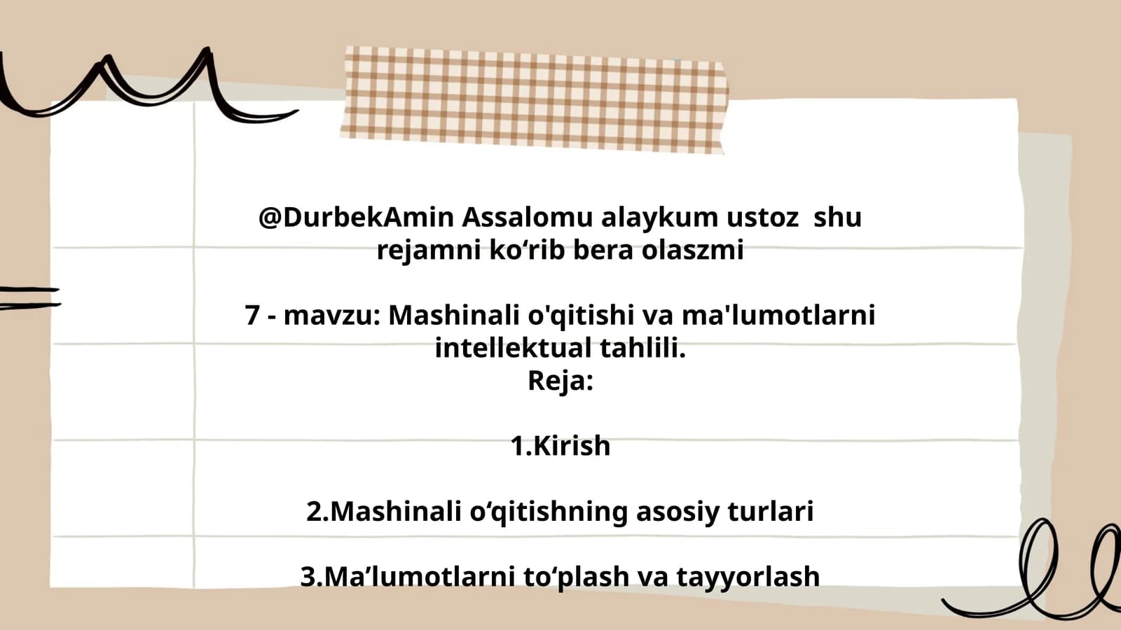 Mashinali o'qitishi va ma'lumotlarni intellektual tahlili