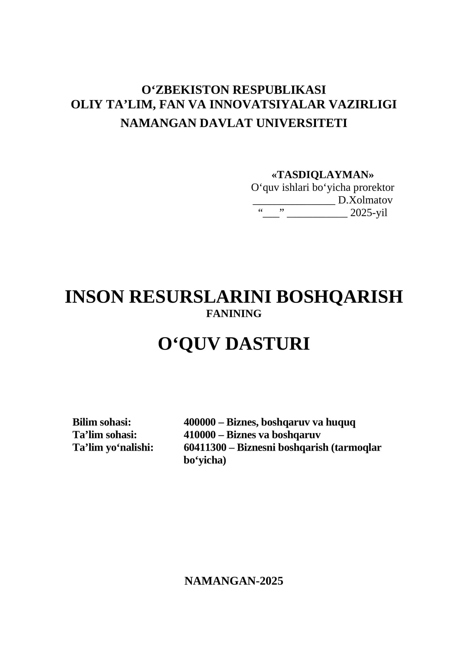 INSON RESURSLARINI BOSHQARISH