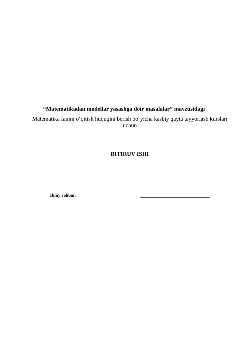 Matematikadan modellar yasashga doir masalalar