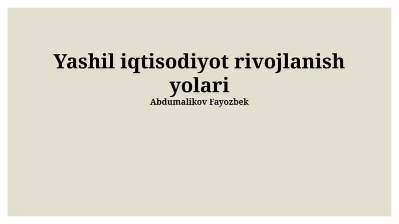 Yashil iqtisodiyot rivojlanish yolari