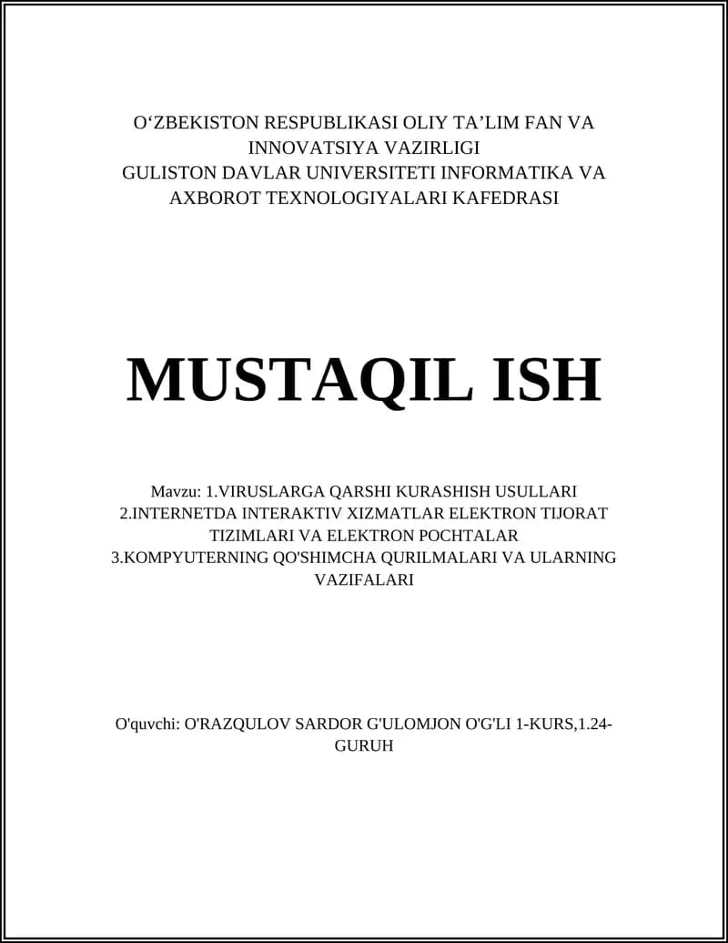 VIRUSLARGA QARSHI KURASHISH USULLARI