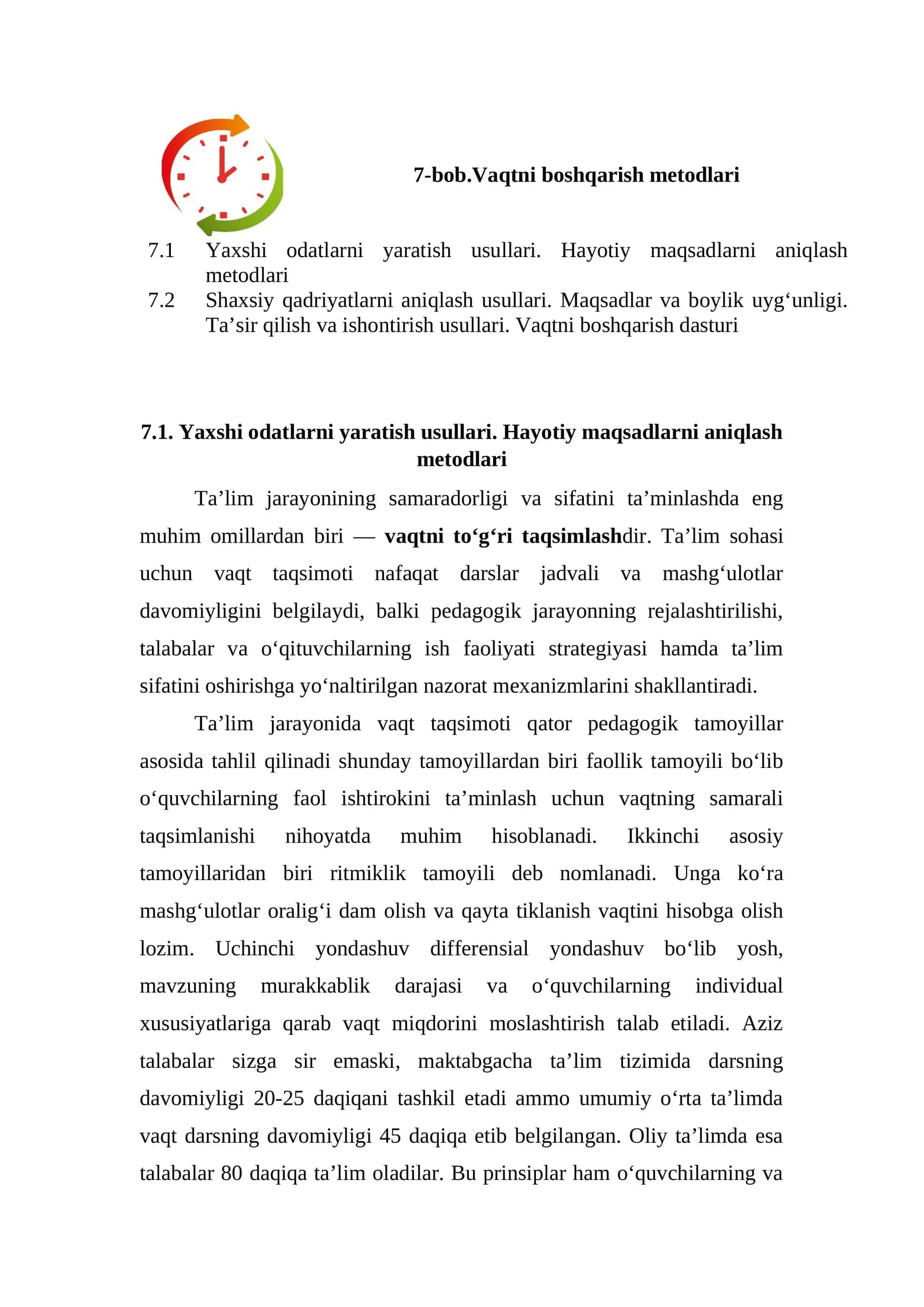 Vaqtni Boshqarish Metodlari Mustaqil ish