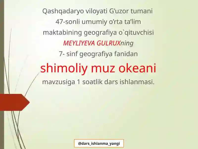 7-sinf Geografiya fanidan Shimoliy Muzokeani