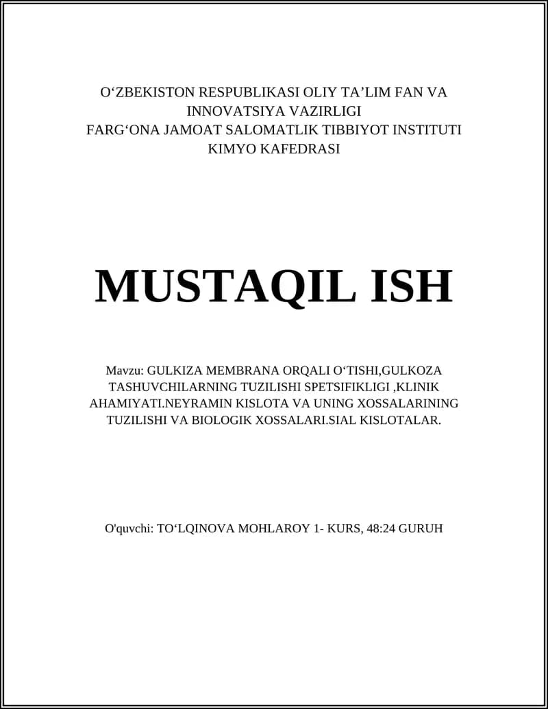 Glukozaning membrana orqali oʻtishi