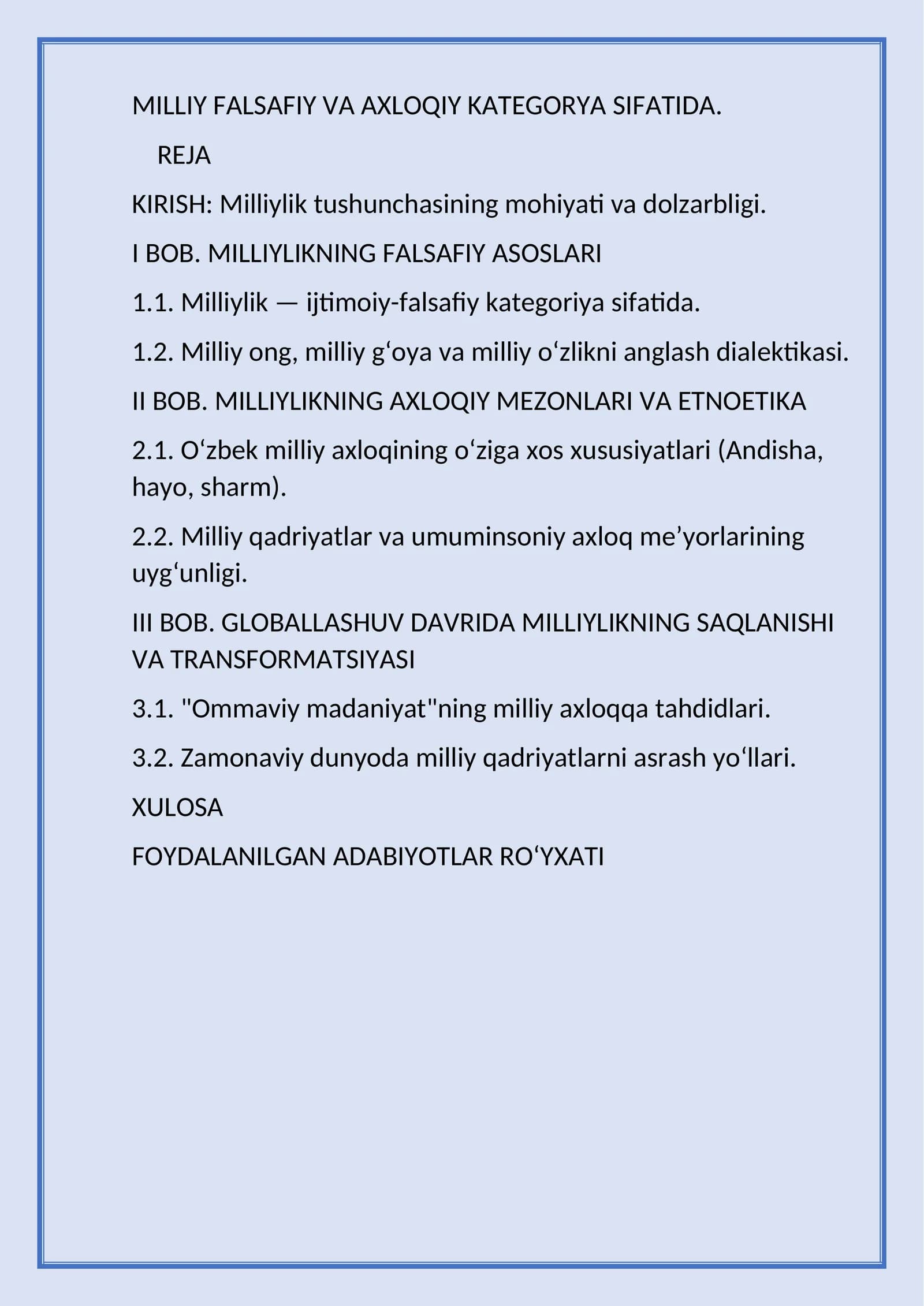 milliy goya falsafiy fan sifatida