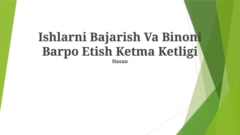 Ishlarni Bajarish Va Binoni Barpo Etish Ketma Ketligi