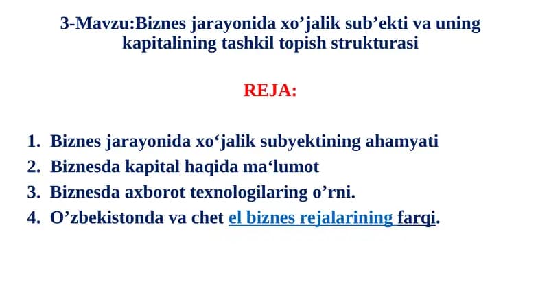 Biznesjarayonidaxo’jaliksub’ektivauningkapitaliningtashkiltopishstrukturasi