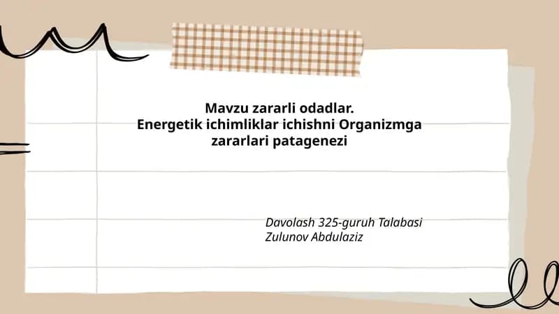 Energetik ichimliklar ichishni Organizmga zararlari patagenezi