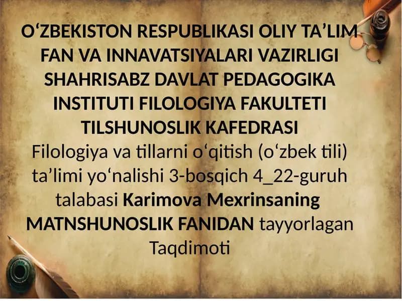 M.V Rahmonovning matniy tadqiq boʻyicha kuzatishlari taqdimot